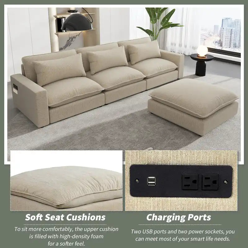 128inch Sectional Sofa Cloud Sofa Chenille Upholstered Sofa