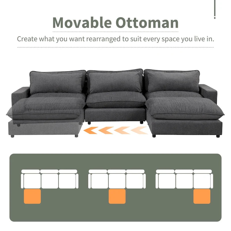 128inch Sectional Sofa Cloud Sofa Chenille Upholstered Sofa