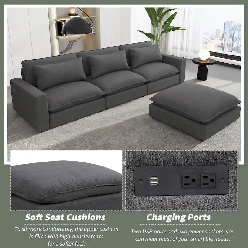 128inch Sectional Sofa Cloud Sofa Chenille Upholstered Sofa