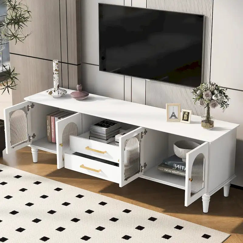 68.9  Retro TV Stand for TVs up to 75 Inches, Entertainment Center Media Console with Fluted Glass Doors for Living Room