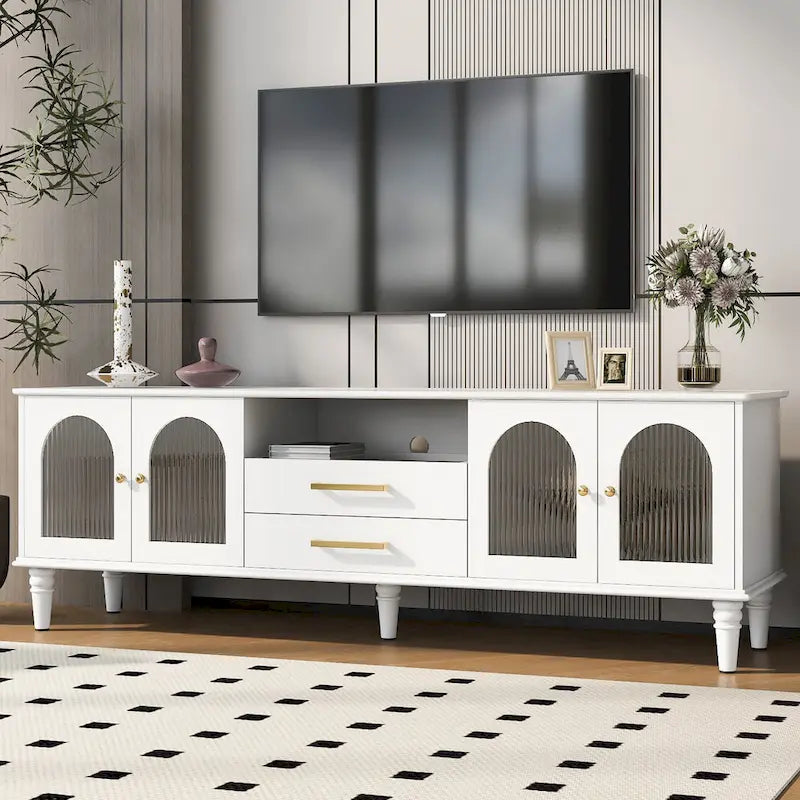 68.9  Retro TV Stand for TVs up to 75 Inches, Entertainment Center Media Console with Fluted Glass Doors for Living Room