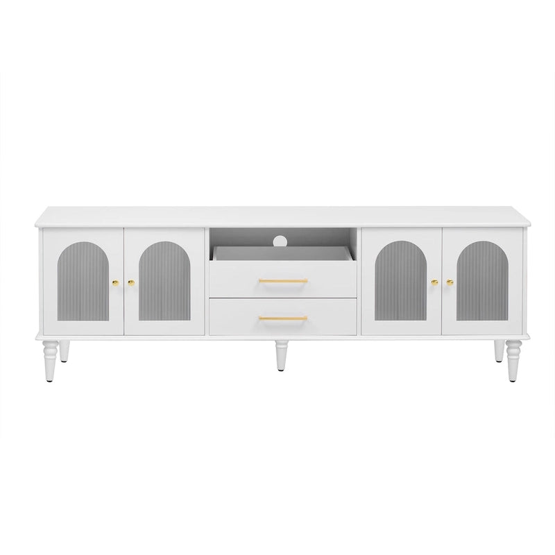68.9  Retro TV Stand for TVs up to 75 Inches, Entertainment Center Media Console with Fluted Glass Doors for Living Room