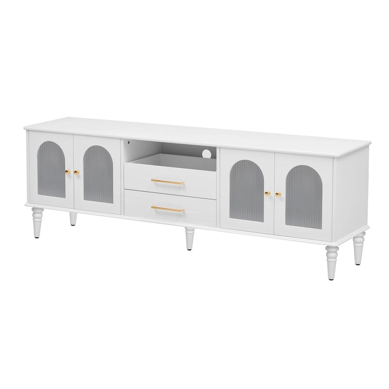 68.9  Retro TV Stand for TVs up to 75 Inches, Entertainment Center Media Console with Fluted Glass Doors for Living Room