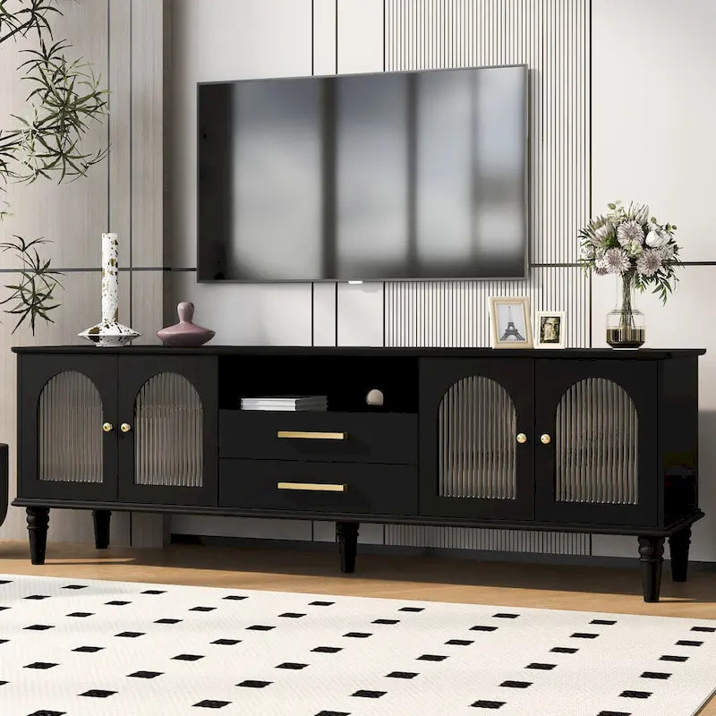 68.9  Retro TV Stand for TVs up to 75 Inches, Entertainment Center Media Console with Fluted Glass Doors for Living Room