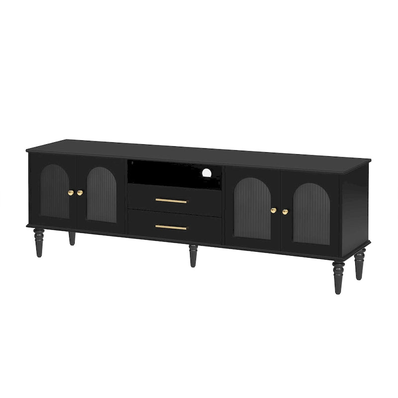 68.9  Retro TV Stand for TVs up to 75 Inches, Entertainment Center Media Console with Fluted Glass Doors for Living Room