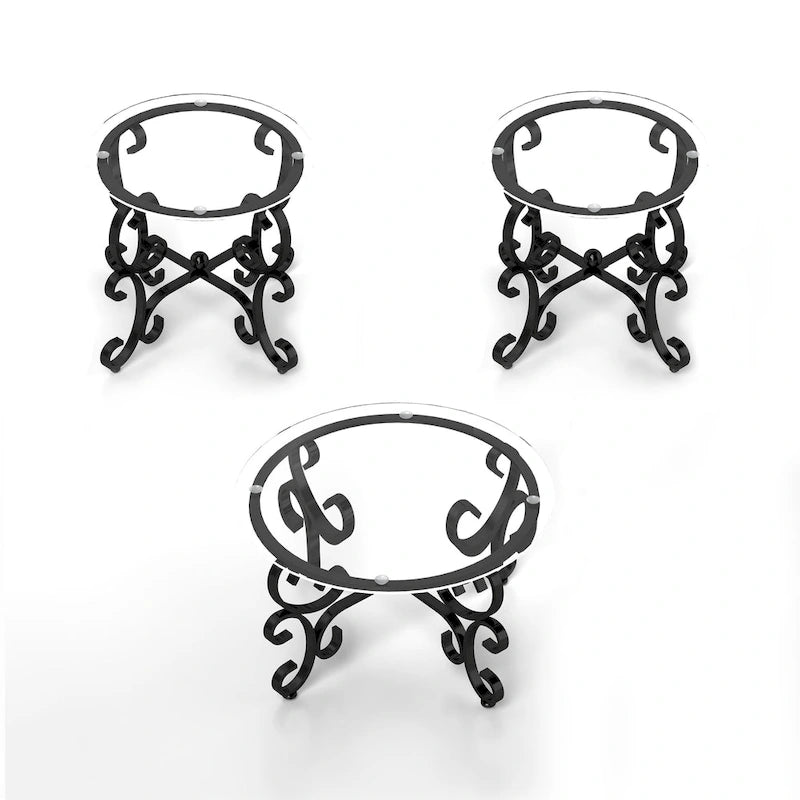 3 Piece Tempered Glass Surface Coffee Table Set, Coffee Table Round End Side Table with Sturdy Construction for Living Room