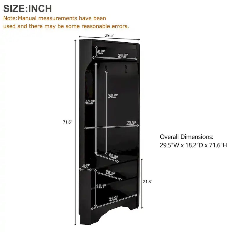 Corner Hall Tree with Shoe Bench - Multifunctional Entryway Coat Rack Featuring 4 Hooks and Adjustable Shelf,29.5 W x 71.6 H