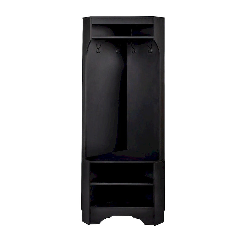 Corner Hall Tree with Shoe Bench - Multifunctional Entryway Coat Rack Featuring 4 Hooks and Adjustable Shelf,29.5 W x 71.6 H