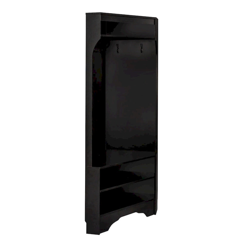Corner Hall Tree with Shoe Bench - Multifunctional Entryway Coat Rack Featuring 4 Hooks and Adjustable Shelf,29.5 W x 71.6 H