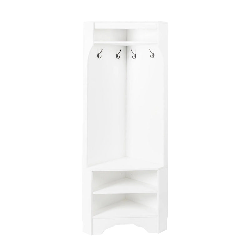 Corner Hall Tree with Shoe Bench - Multifunctional Entryway Coat Rack Featuring 4 Hooks and Adjustable Shelf,29.5 W x 71.6 H