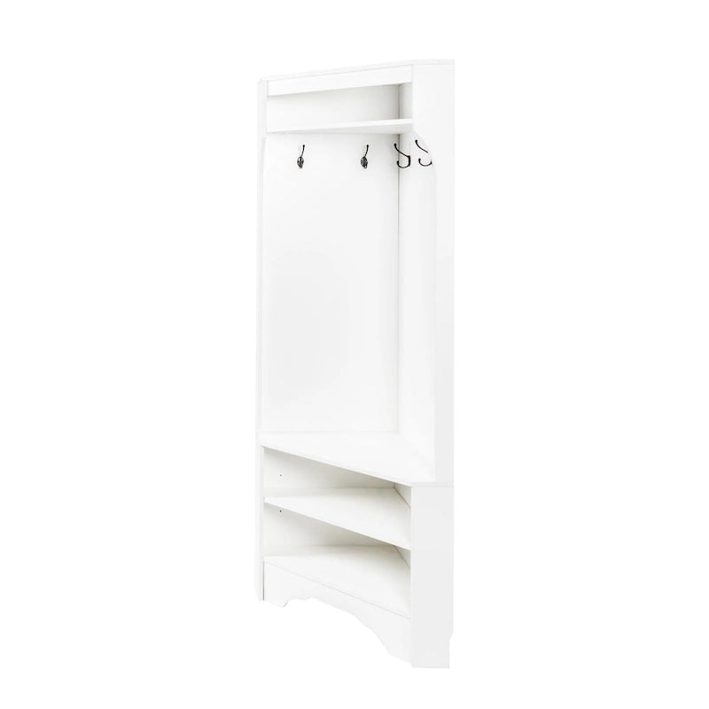 Corner Hall Tree with Shoe Bench - Multifunctional Entryway Coat Rack Featuring 4 Hooks and Adjustable Shelf,29.5 W x 71.6 H