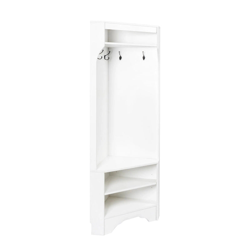 Corner Hall Tree with Shoe Bench - Multifunctional Entryway Coat Rack Featuring 4 Hooks and Adjustable Shelf,29.5 W x 71.6 H