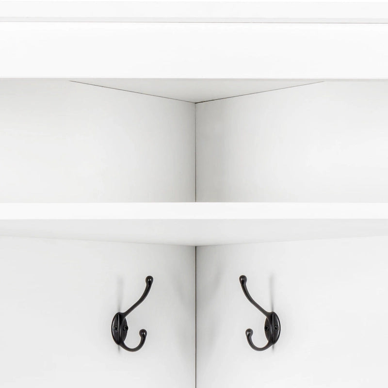 Corner Hall Tree with Shoe Bench - Multifunctional Entryway Coat Rack Featuring 4 Hooks and Adjustable Shelf,29.5 W x 71.6 H