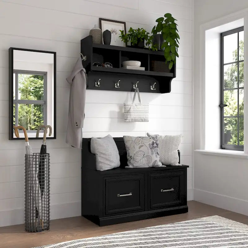 Woodland 40W Entryway Bench and Wall Mounted Shelf by Bush Furniture