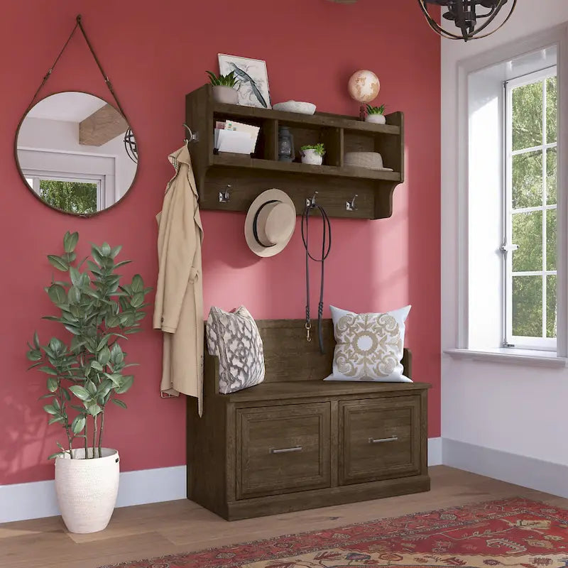 Woodland 40W Entryway Bench and Wall Mounted Shelf by Bush Furniture