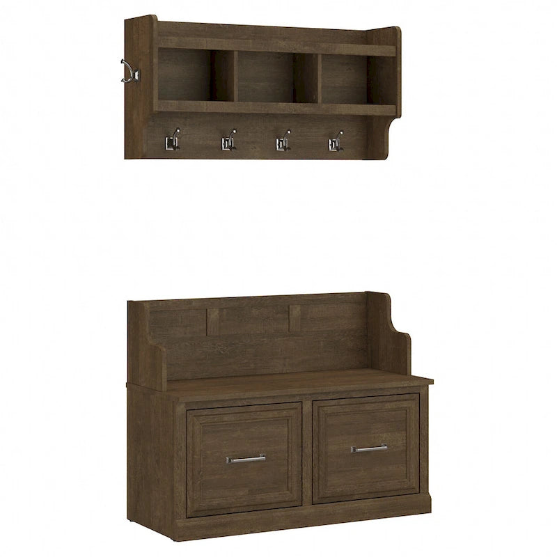 Woodland 40W Entryway Bench and Wall Mounted Shelf by Bush Furniture