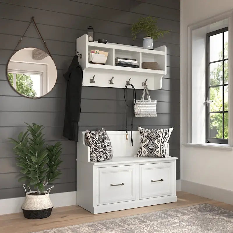 Woodland 40W Entryway Bench and Wall Mounted Shelf by Bush Furniture