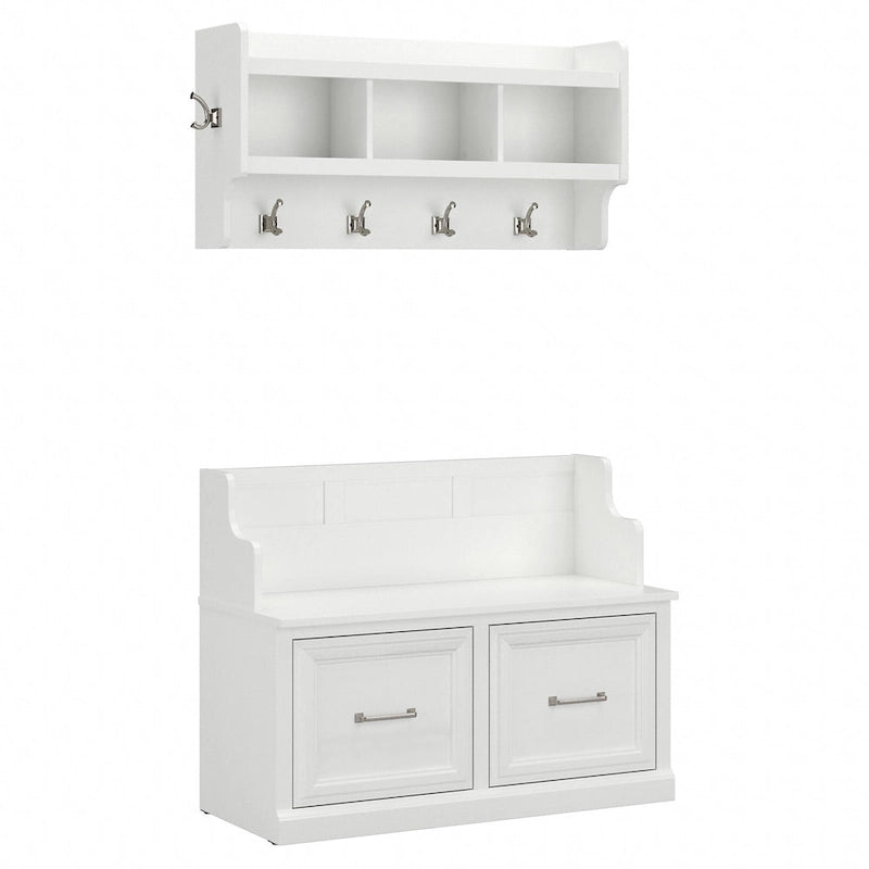 Woodland 40W Entryway Bench and Wall Mounted Shelf by Bush Furniture