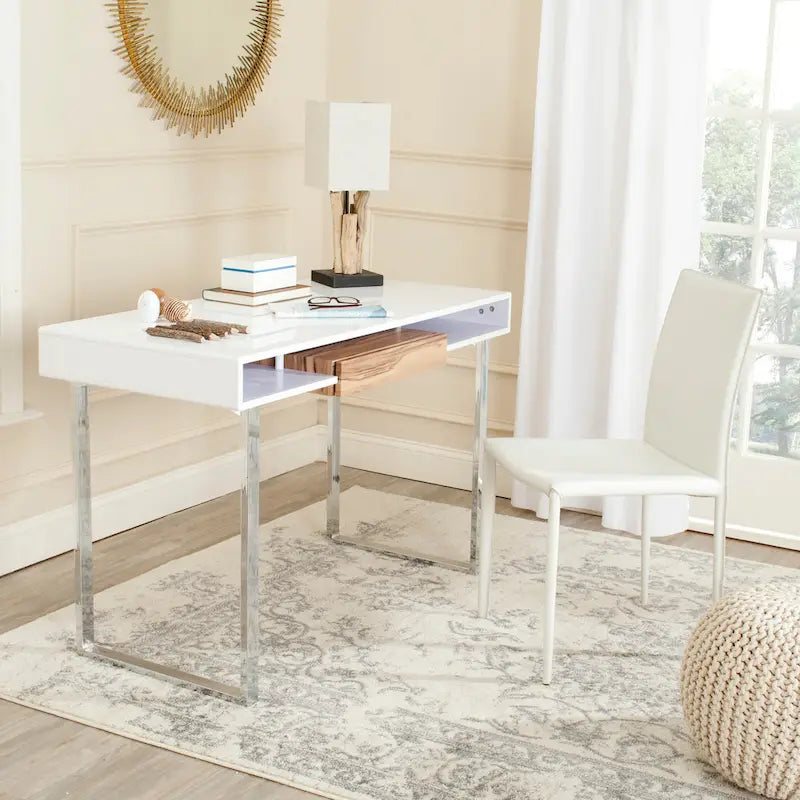 SAFAVIEH Bettyjane Modern White/ Chrome Computer Desk