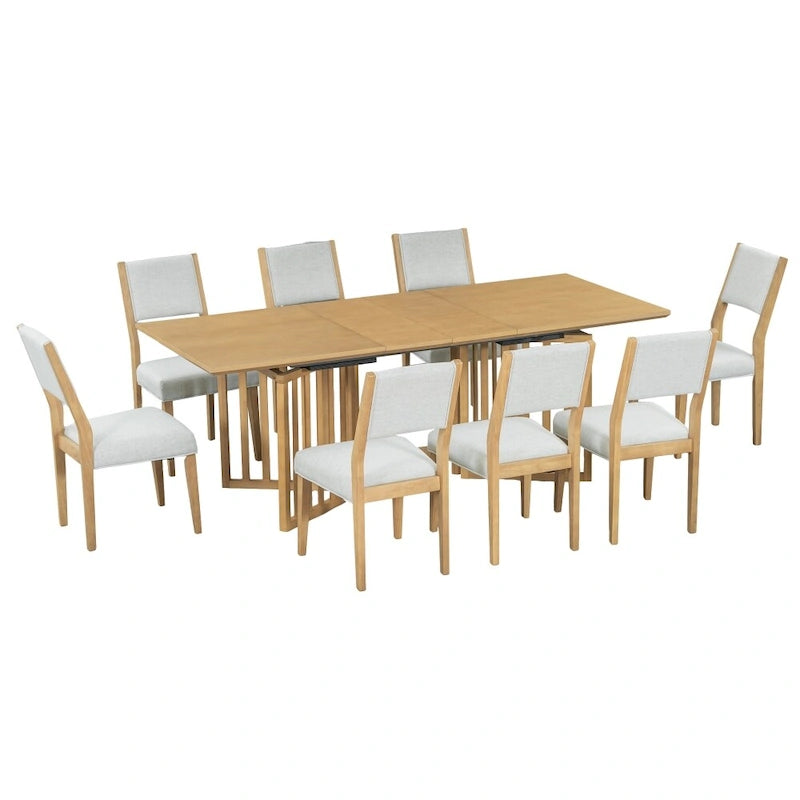 Farmhouse 9-Piece Extendable Dining Table Set with Removable Leaves