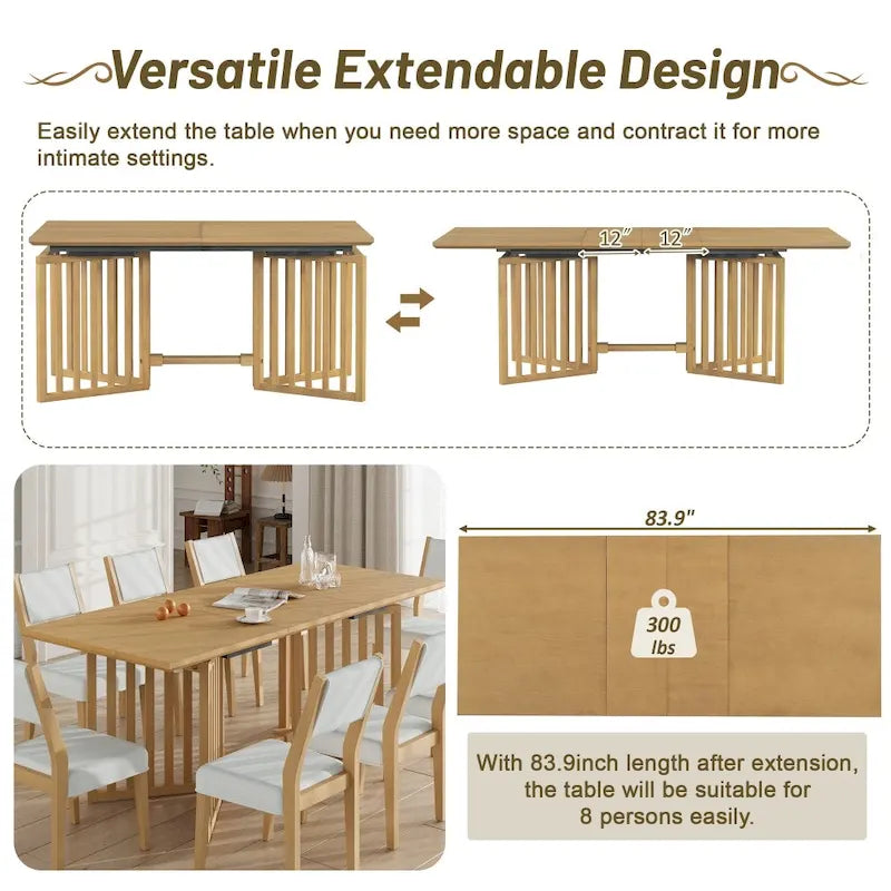 Farmhouse 9-Piece Extendable Dining Table Set with Removable Leaves