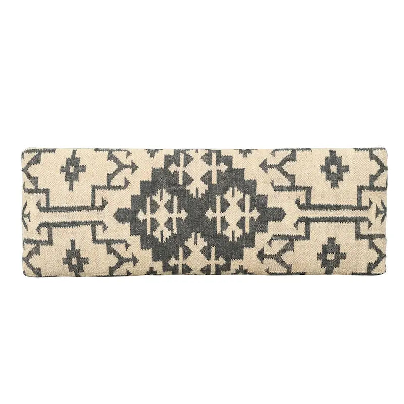 HomeRoots 48  Cream and Black Cotton Blend Upholstered Southwest Bench - 48' X '18' X '16