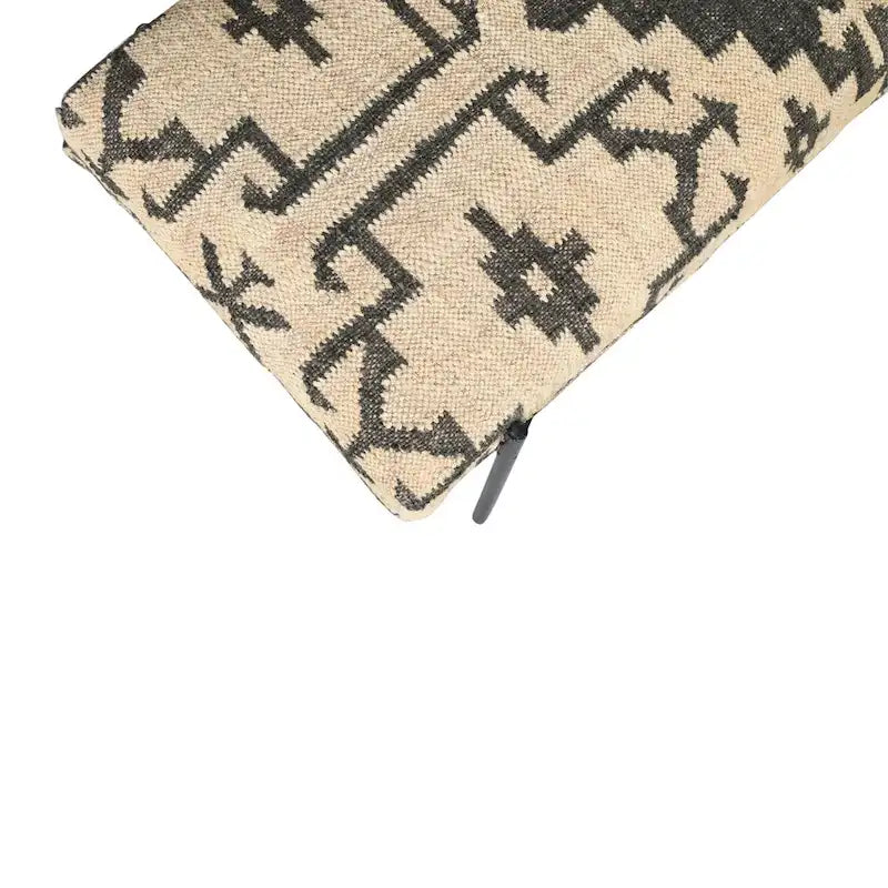 HomeRoots 48  Cream and Black Cotton Blend Upholstered Southwest Bench - 48' X '18' X '16