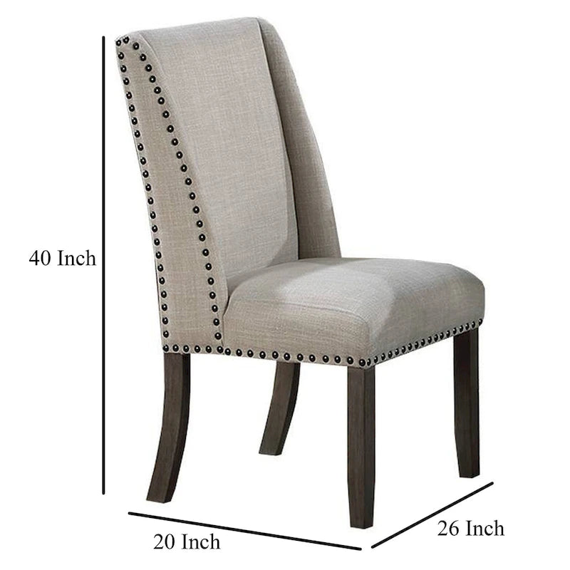 Alex Dining Side Chair Set of 2, Wingback, Nailhead Brown Wood, Beige