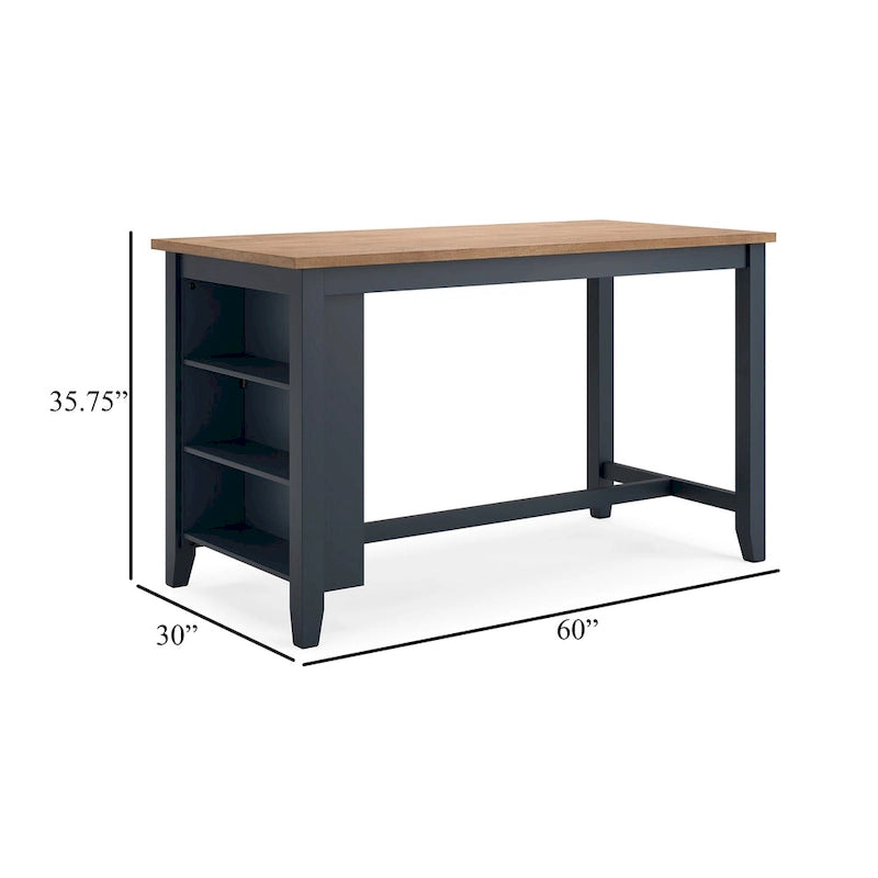 Gasy Counter Height Dining Table, 60 Inch, Dark Blue Brown Mango Wood