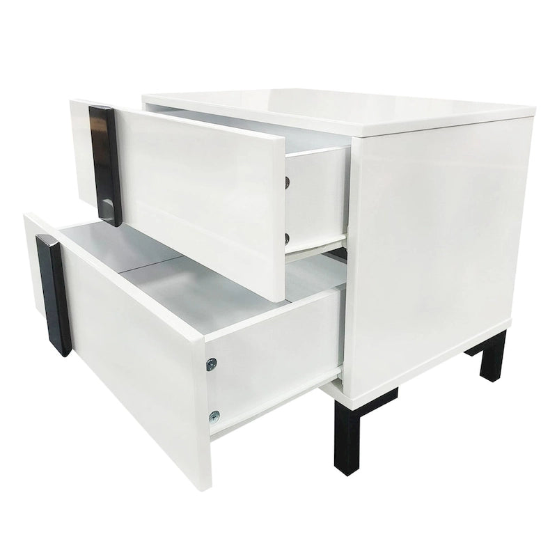 Modern 3-Piece Bedroom Set, Queen Size Platform Bed, Floating Bed Frame with LED Light & 2 Nightstands with Metal Legs