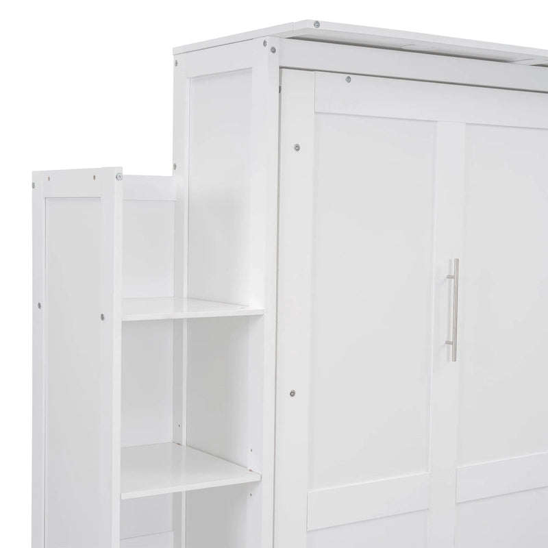 Full Size Murphy Bed Wall Bed with Shelves and LED Lights