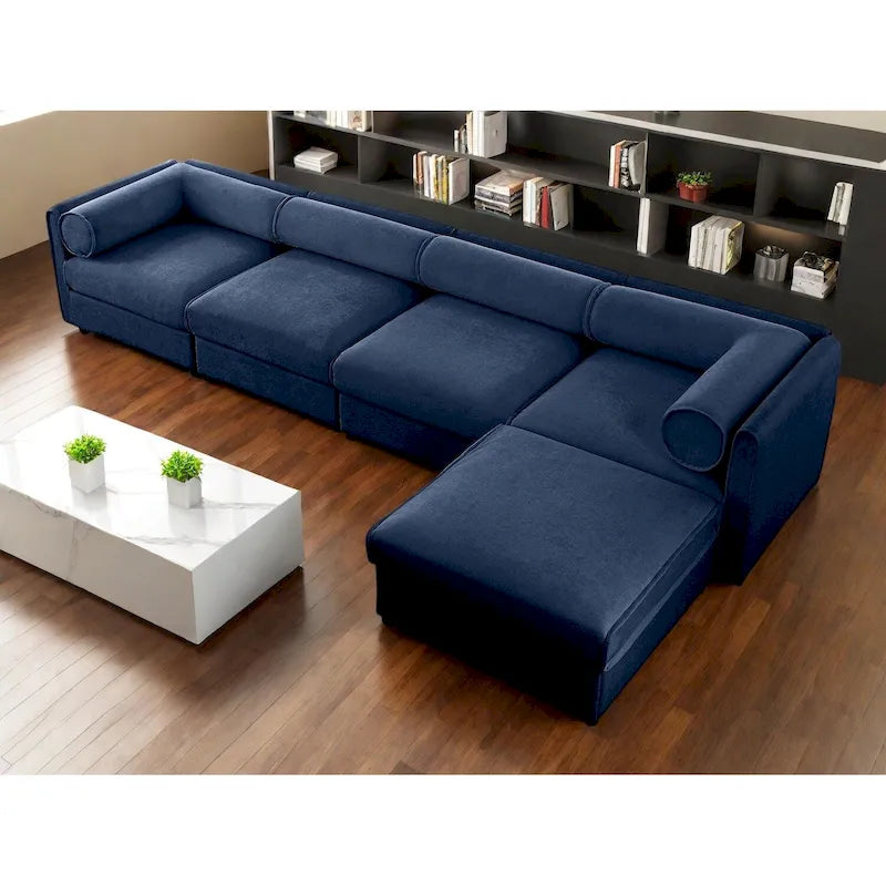 142.5  Chenille Upholstered L-Shaped Modular Sectional Sofa with Storage Seat, DIY Combination