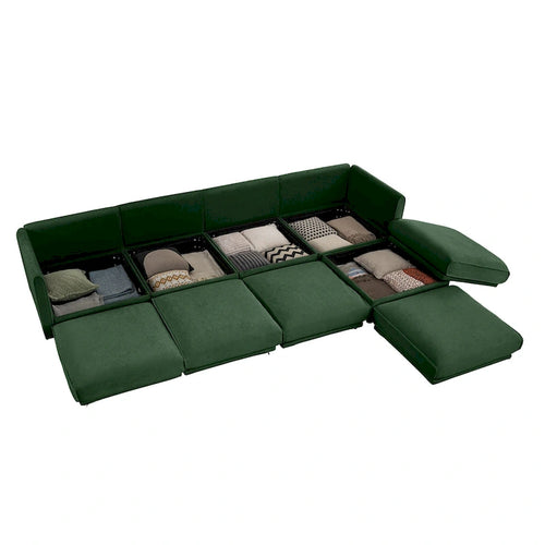 142,5 Canapé modulable d'angle en chenille avec rangement sous l'assise, combinaison DIY