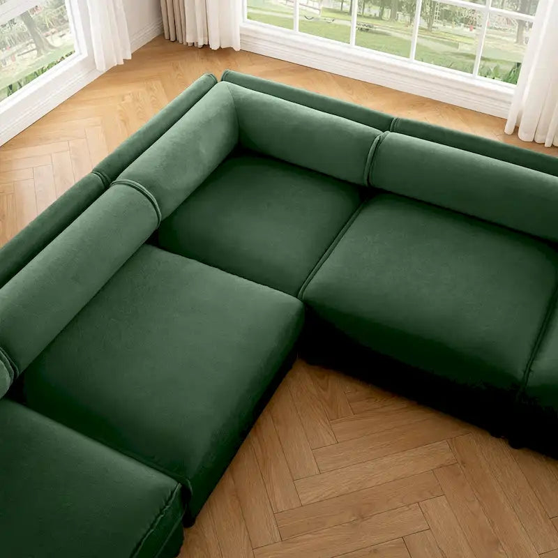 142.5  Chenille Upholstered L-Shaped Modular Sectional Sofa with Storage Seat, DIY Combination