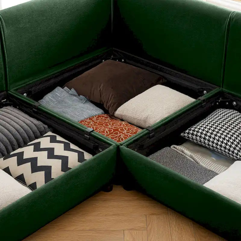 142,5 Canapé modulable d'angle en chenille avec rangement sous l'assise, combinaison DIY