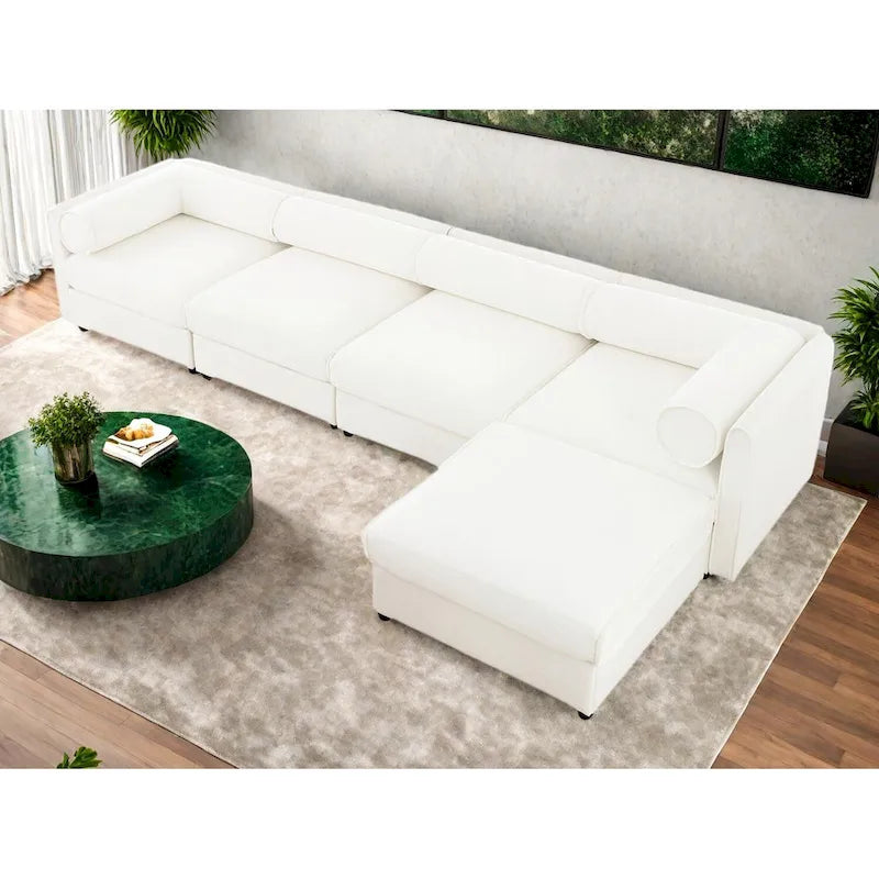 142,5 Canapé modulable d'angle en chenille avec rangement sous l'assise, combinaison DIY