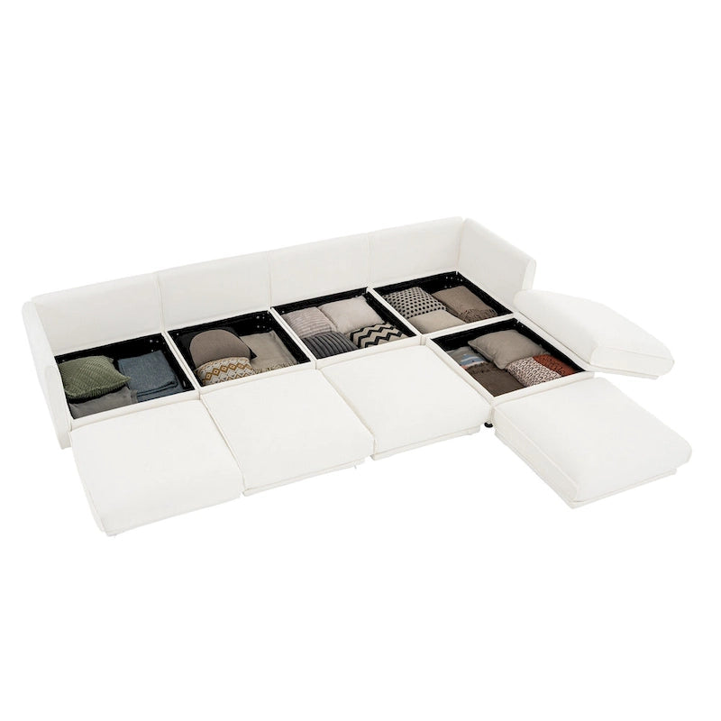 142,5 Canapé modulable d'angle en chenille avec rangement sous l'assise, combinaison DIY