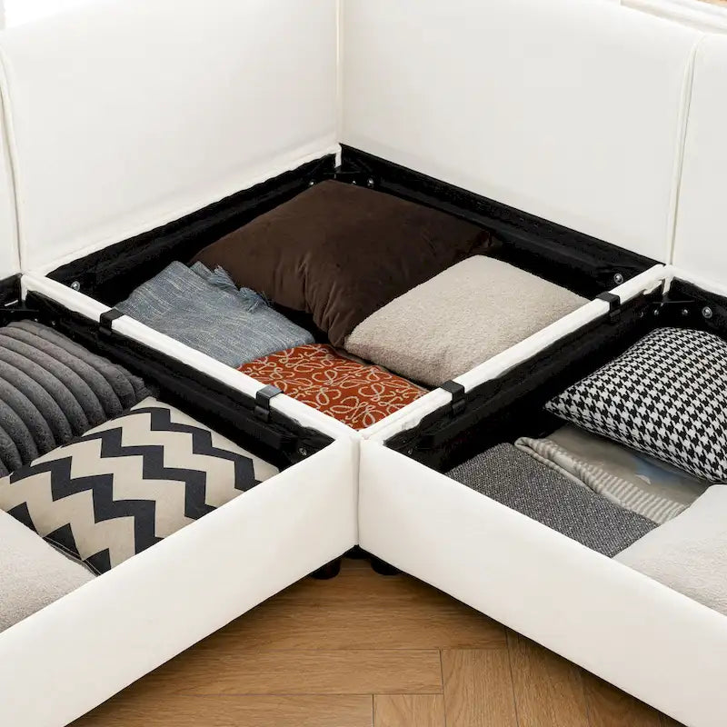 142,5 Canapé modulable d'angle en chenille avec rangement sous l'assise, combinaison DIY