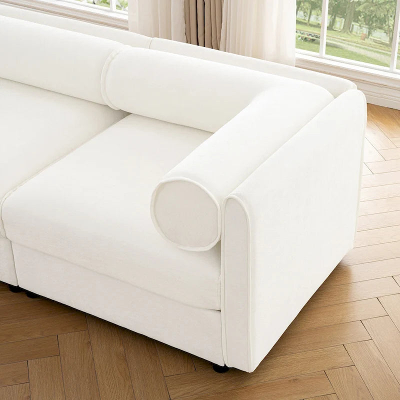 142,5 Canapé modulable d'angle en chenille avec rangement sous l'assise, combinaison DIY