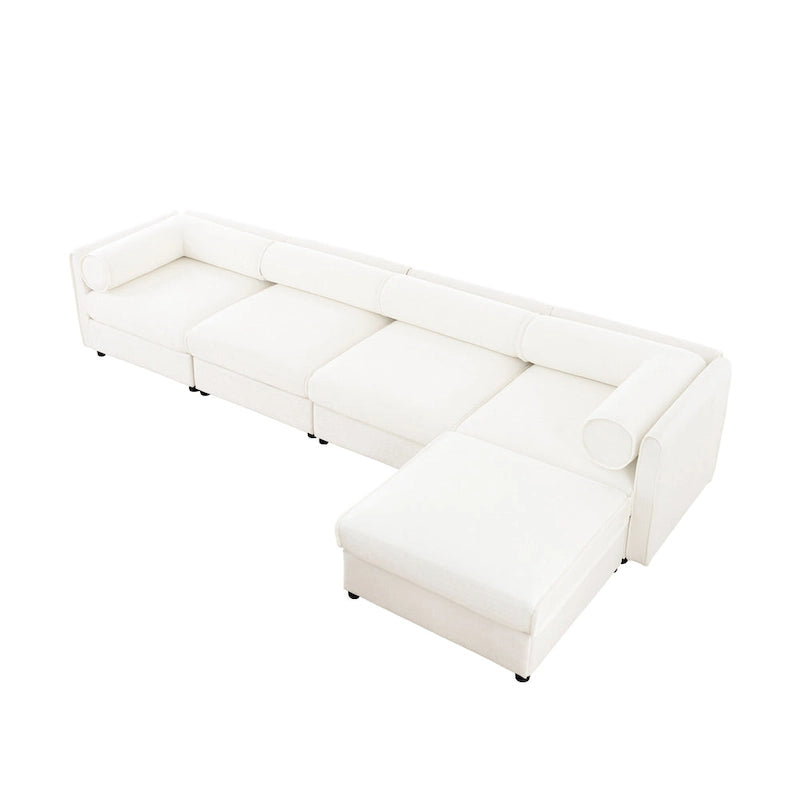 142,5 Canapé modulable d'angle en chenille avec rangement sous l'assise, combinaison DIY