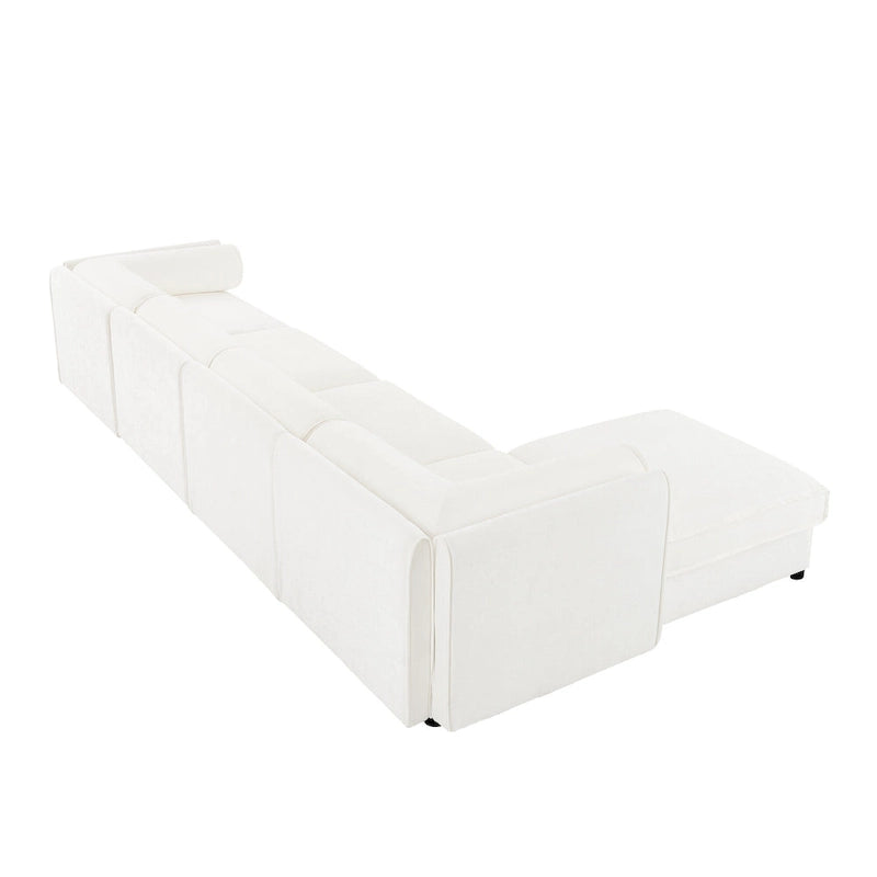 142,5 Canapé modulable d'angle en chenille avec rangement sous l'assise, combinaison DIY