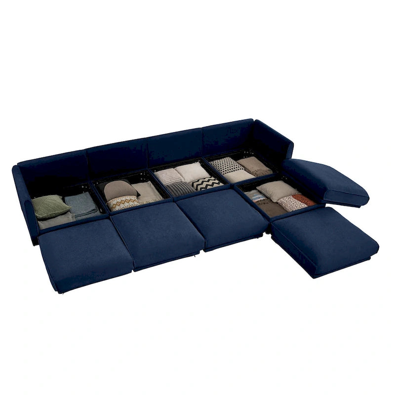 142,5 Canapé modulable d'angle en chenille avec rangement sous l'assise, combinaison DIY