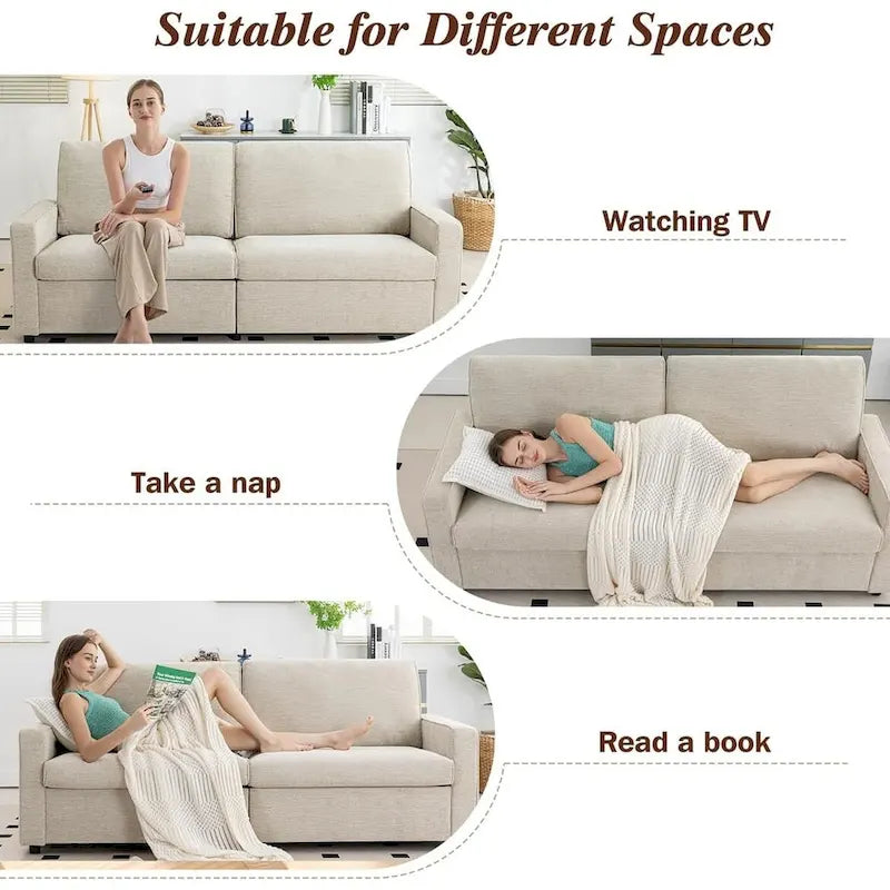 80  Modern Chenille Linen Loveseat Sofa for Living Room