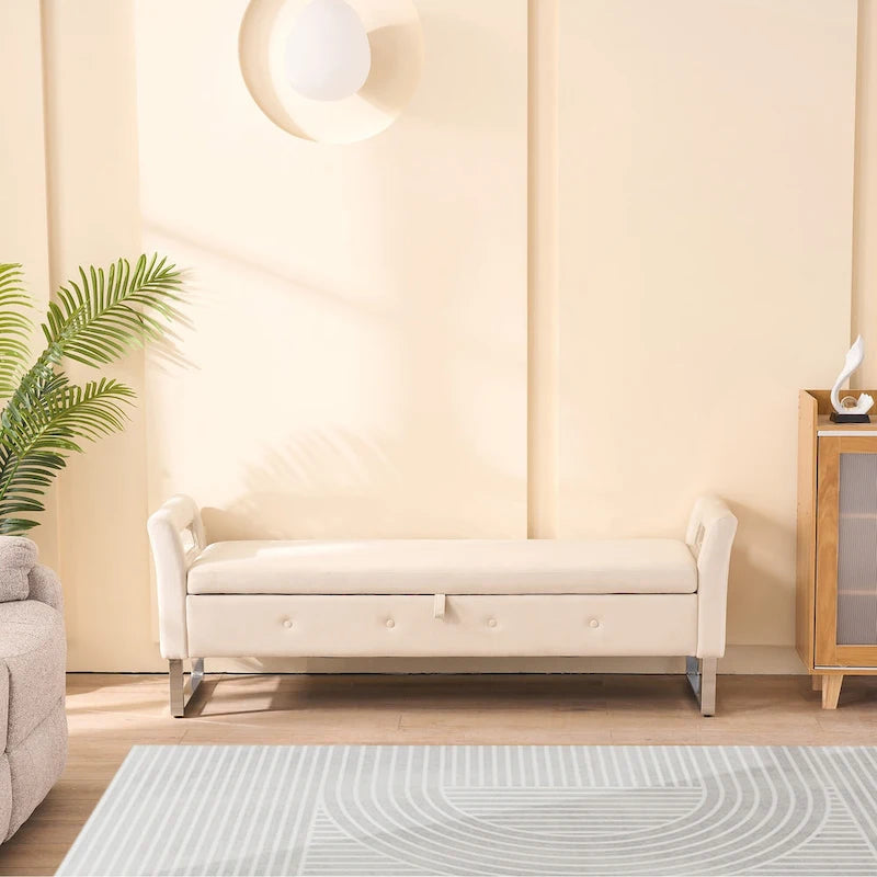 67.91 Wide Velvet Storage Soft Bench with Armrests for Living Room, Entryway and Bedroom