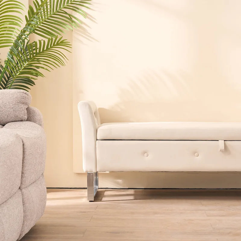 67.91 Wide Velvet Storage Soft Bench with Armrests for Living Room, Entryway and Bedroom