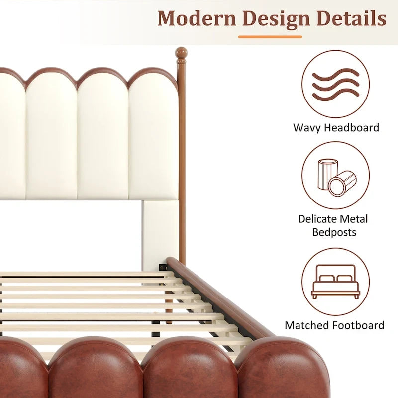 Christopher Knight Home - Leather Upholstered Bed with Headboard & Footboard, Solid Wood Slats & Legs, No Box Spring Needed