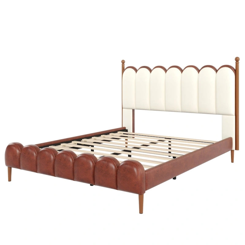 Christopher Knight Home - Leather Upholstered Bed with Headboard & Footboard, Solid Wood Slats & Legs, No Box Spring Needed