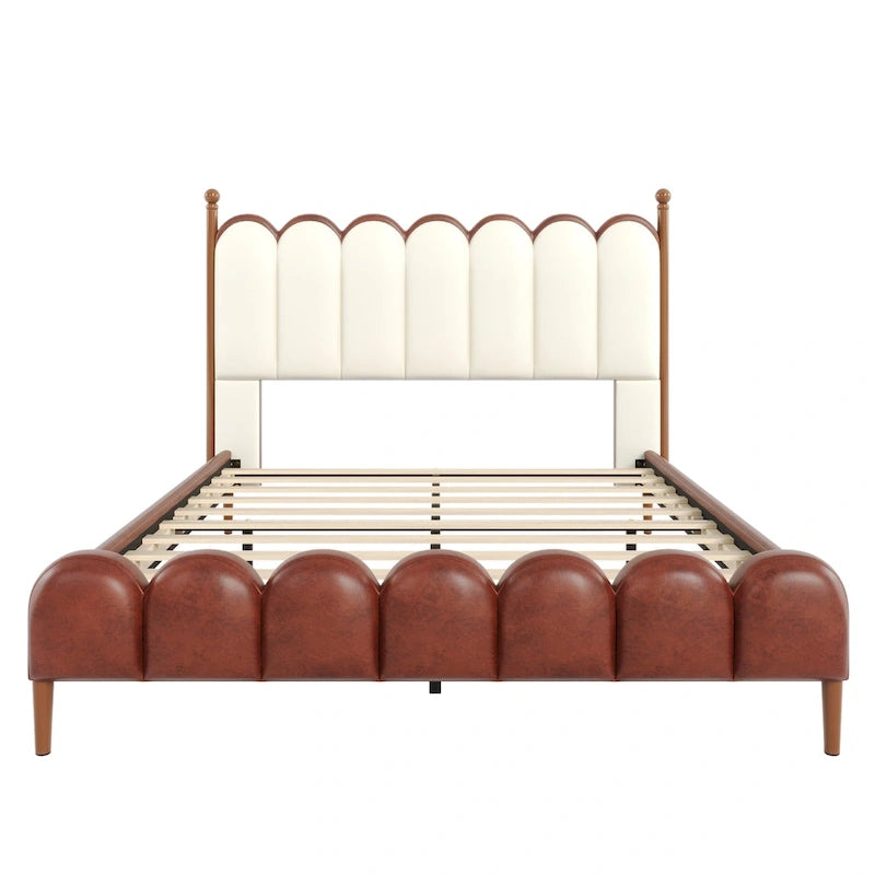 Christopher Knight Home - Leather Upholstered Bed with Headboard & Footboard, Solid Wood Slats & Legs, No Box Spring Needed