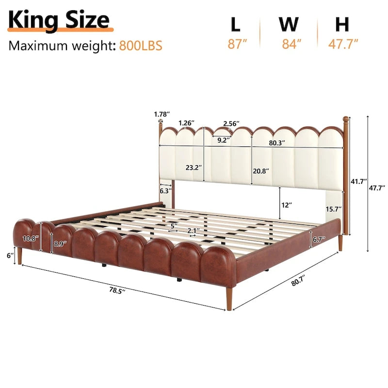 Christopher Knight Home - Leather Upholstered Bed with Headboard & Footboard, Solid Wood Slats & Legs, No Box Spring Needed