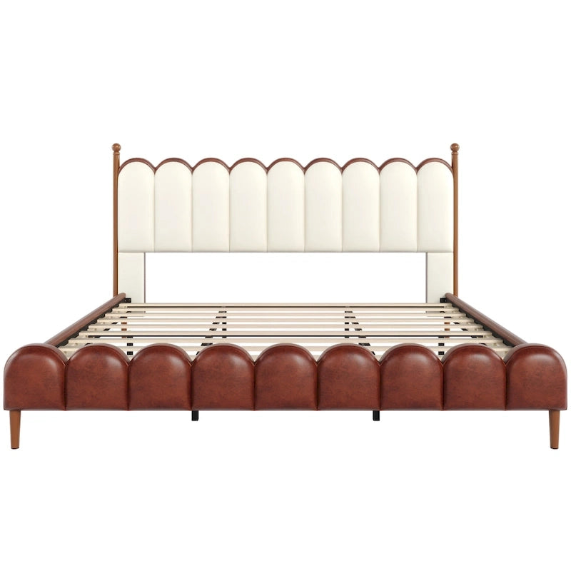 Christopher Knight Home - Leather Upholstered Bed with Headboard & Footboard, Solid Wood Slats & Legs, No Box Spring Needed